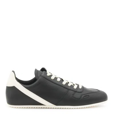 Rick Owens Black Low-top Sneakers With Contrasting Details In Leather Man In Black