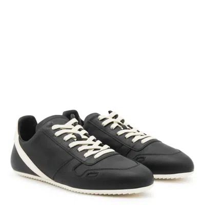 Rick Owens Black Low-top Sneakers With Contrasting Details In Leather Man In Black