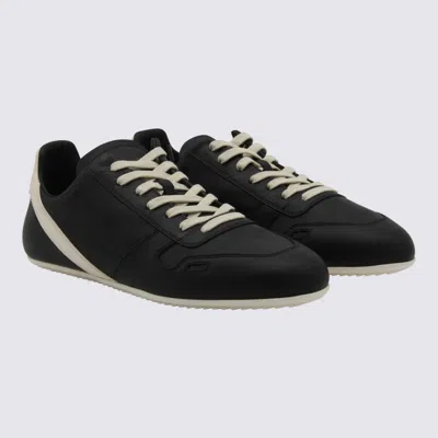 Rick Owens Black Low-top Sneakers With Contrasting Details In Leather Man In Black