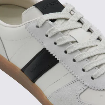 Tom Ford Archer White Low Top Sneakers With Logo Lettering On Tongue And Heel And Contrasting Heel In Leather In White
