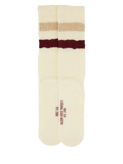 Golden Goose Socks With Distressed Details And Stripes In Black