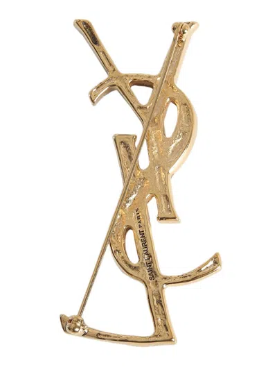 Saint Laurent Cassandras Crocodile Brooch In Brown