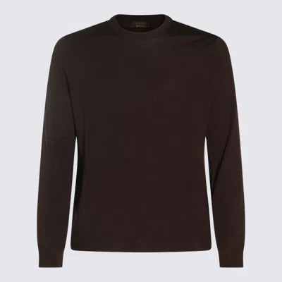 Zanone Long Sleeve Crew Neck Knit Sweater In Brown