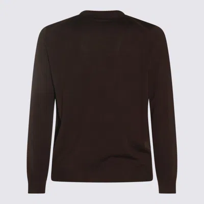 Zanone Long Sleeve Crew Neck Knit Sweater In Brown