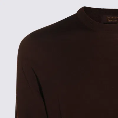 Zanone Long Sleeve Crew Neck Knit Sweater In Brown