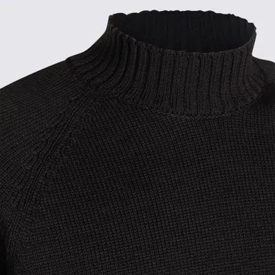 Zanone High Neck Raglan Sweater With Ribbed Cuffs And Hem In Black