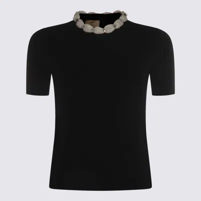 Valentino Embellished Neckline Fitted Short Sleeve Knitwear