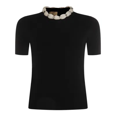 Valentino Embellished Neckline Fitted Short Sleeve Knitwear In Black