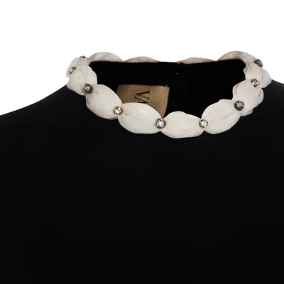 Valentino Embellished Neckline Fitted Short Sleeve Knitwear In Black