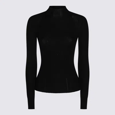 Twinset Fitted Ribbed Knit Sweater With High Neckline In Black