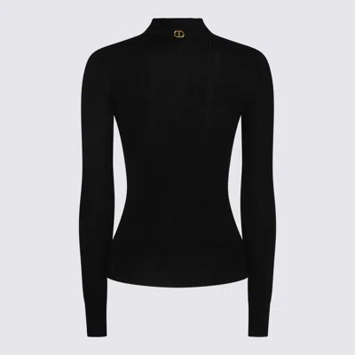 Twinset Fitted Ribbed Knit Sweater With High Neckline In Black