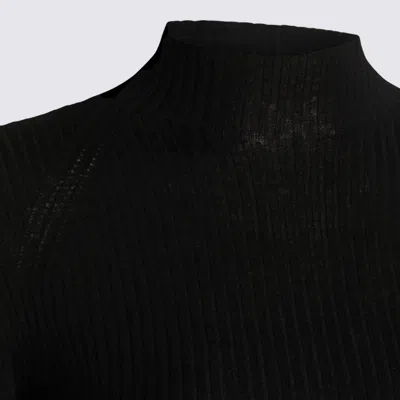 Twinset Fitted Ribbed Knit Sweater With High Neckline In Black