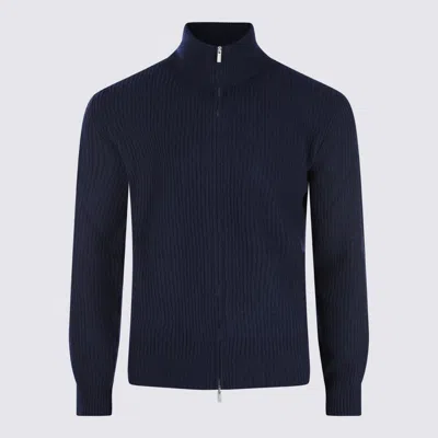Lardini High Collar Long Sleeve Knit Sweater In Blue