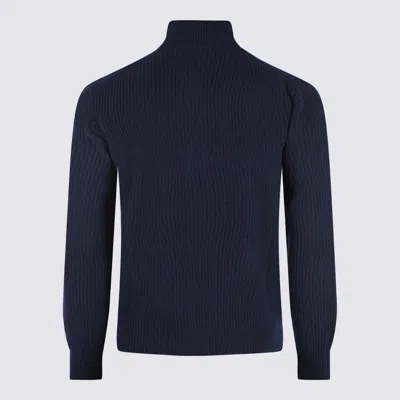 Lardini High Collar Long Sleeve Knit Sweater In Blue