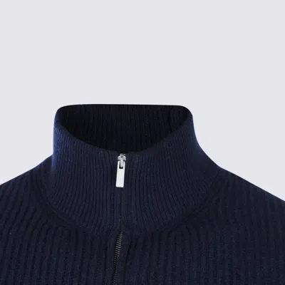 Lardini High Collar Long Sleeve Knit Sweater In Blue