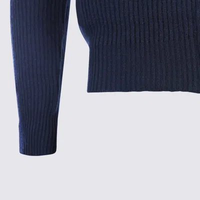 Lardini High Collar Long Sleeve Knit Sweater In Blue