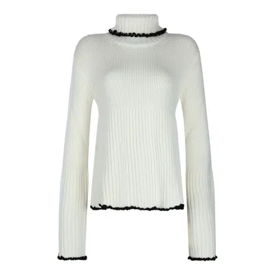 Jil Sander Long Sleeve Turtleneck Contrast Trim In White