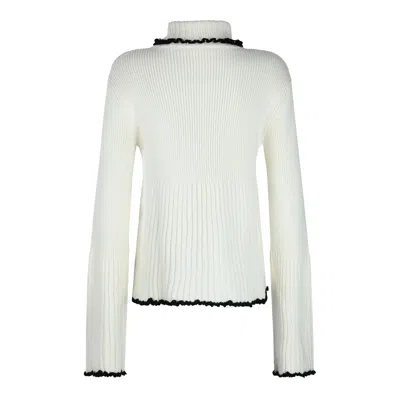 Jil Sander Long Sleeve Turtleneck Contrast Trim In White