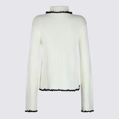 Jil Sander Long Sleeve Turtleneck Contrast Trim In White