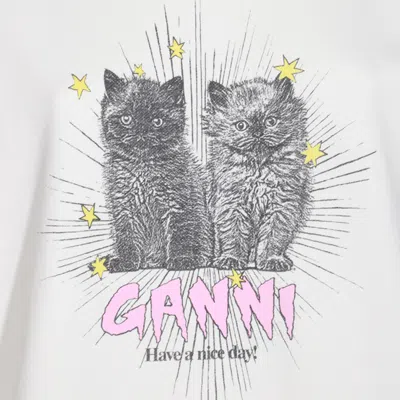 Ganni Off-white Isoli Kittens Drop Shoulder Sweatshirt In White