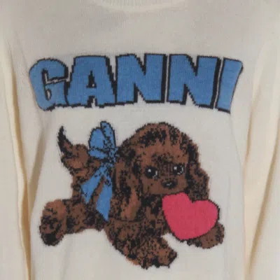 Ganni Crafted Wool Blend Puppy Love Crewneck Sweater In Neutral