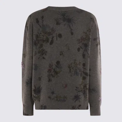 Blumarine Printed Wool Blend Oversize Cardigan In Gray
