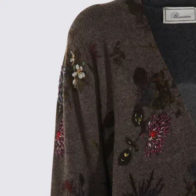 Blumarine Printed Wool Blend Oversize Cardigan In Gray