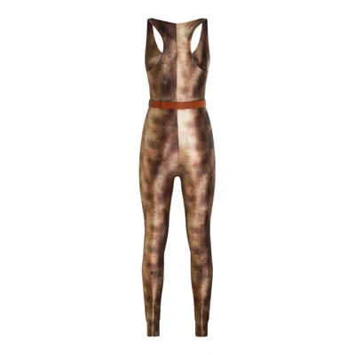 Elisabetta Franchi Printed Jumpsuit In Brown