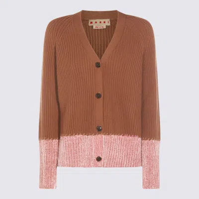 Marni Long Sleeve Merino Wool V-neck Cardigan In Brown