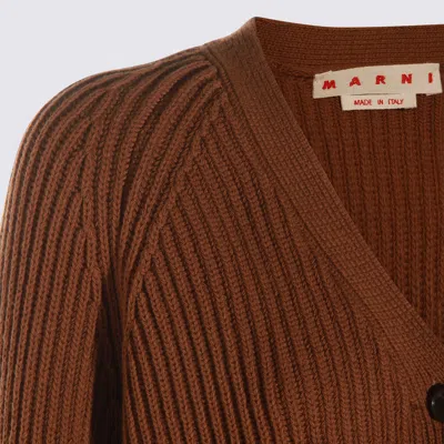Marni Long Sleeve Merino Wool V-neck Cardigan In Brown