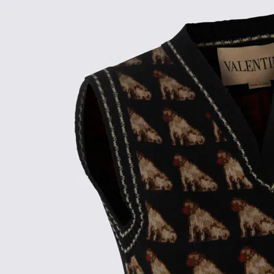 Valentino Sleeveless V Neck Dog Pattern Knitwear In Brown