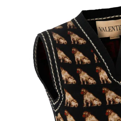 Valentino Sleeveless V Neck Dog Pattern Knitwear