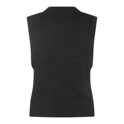 Ganni Dark Grey Rose Wool-blend Vest Women In Black
