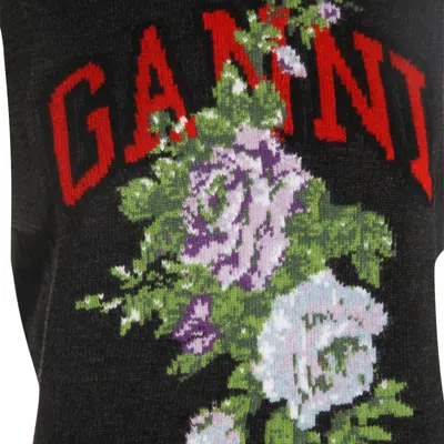 Ganni Dark Grey Rose Wool-blend Vest Women In Black