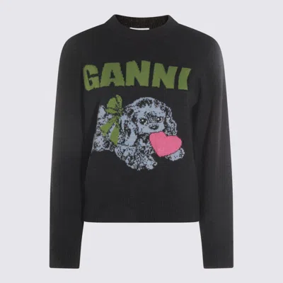 Ganni Dark Grey Puppy Wool-blend Sweater Women In Gray