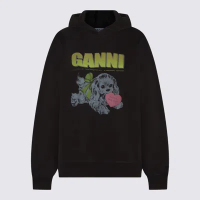 Ganni Isoli Oversized Hoodie With Graphic Puppy Print In Black