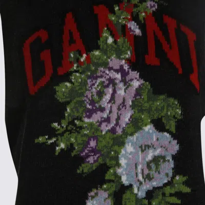 Ganni Dark Grey Rose Wool-blend Vest Women In Black