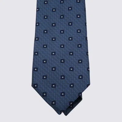 Zegna Geometric Pattern Wide Blade Ties Collection In Blue