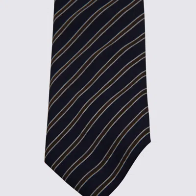 Zegna Diagonal Striped Tie Pointed Shape In Blue