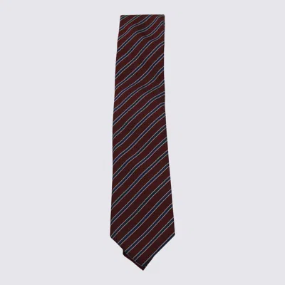 Zegna Striped Pattern Pointed Tip Ties In Brown