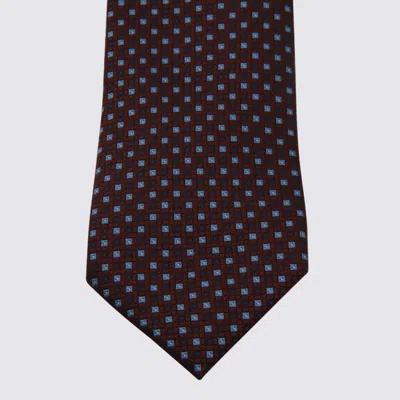 Zegna Slim Ties With Pointed Tip And Pattern In Brown