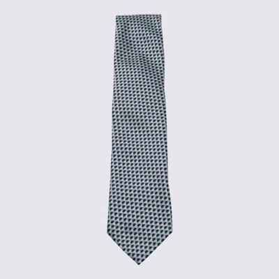 Zegna Geometric Patterned Tie Pointed Tip In Blue