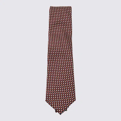 Zegna Geometric Silk Tie Pointed Tip In Brown