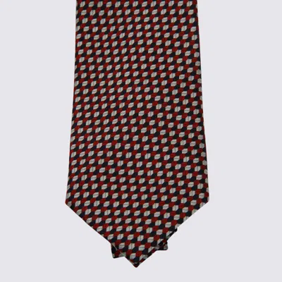 Zegna Geometric Silk Tie Pointed Tip In Brown