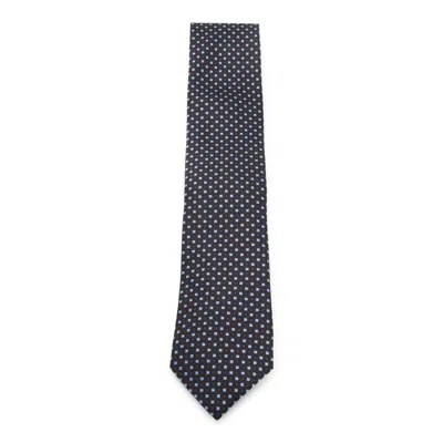 Zegna Geometric Pattern Tie Pointed Tip In Blue