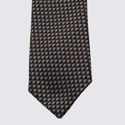 Zegna Geometric Pattern Ties Pointed Tip In Gray