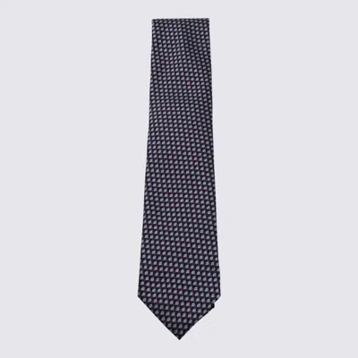 Zegna Silk Ties With Geometric Pattern And Standard Width In Blue