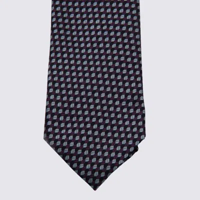 Zegna Silk Ties With Geometric Pattern And Standard Width In Blue