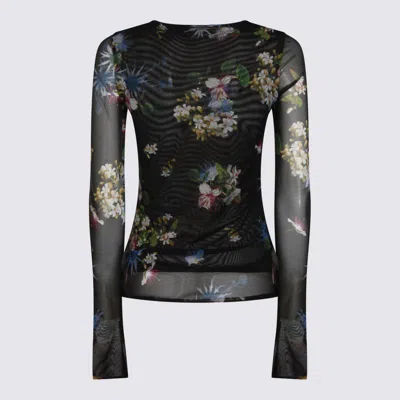 Blumarine Long Sleeve Floral Sheer Top In Black