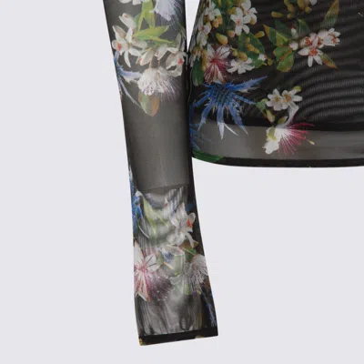 Blumarine Long Sleeve Floral Sheer Top In Black